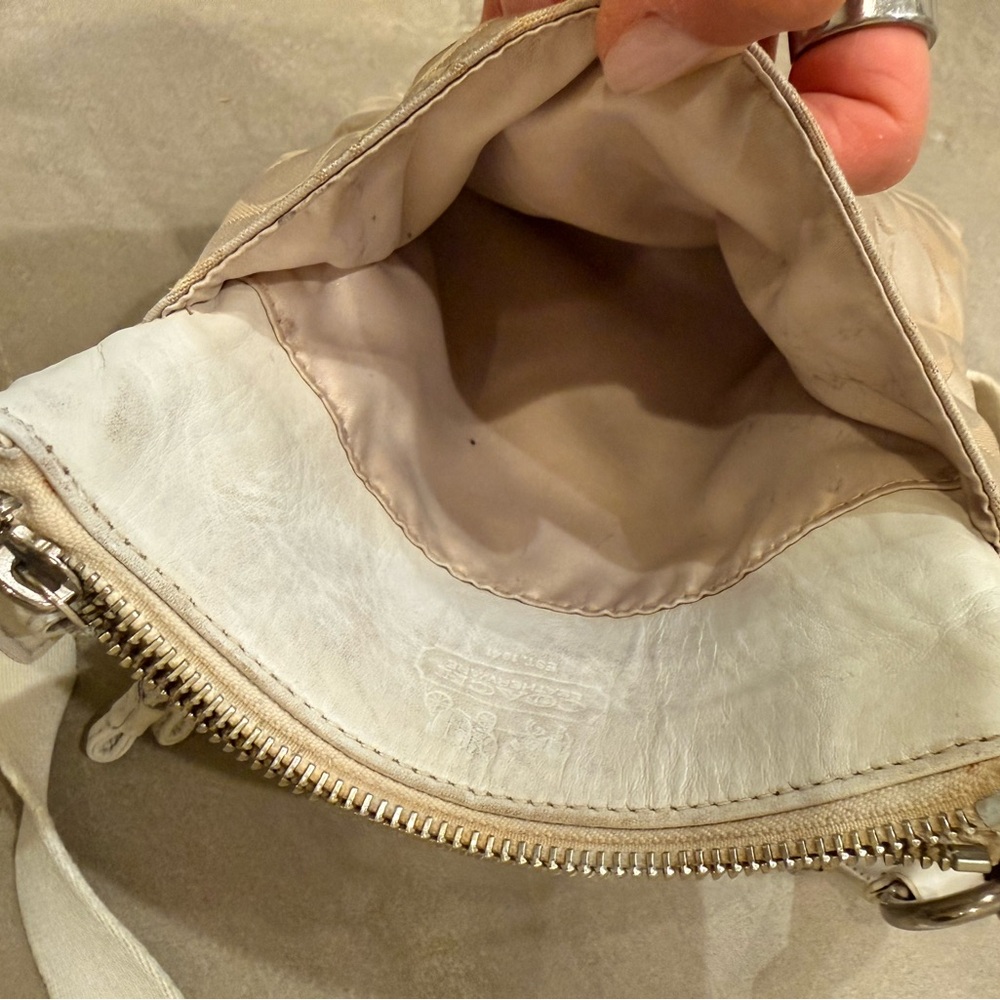 Used Coach Light Khaki/Cream Sateen Signature Swing Pack Crossbody - Picture 11 of 16